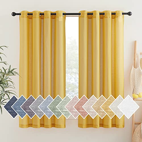Linen Sheer Gold Curtains 63 inch Length 2 Panels (52"W x 63"L (Pack of 2) / Citrine)