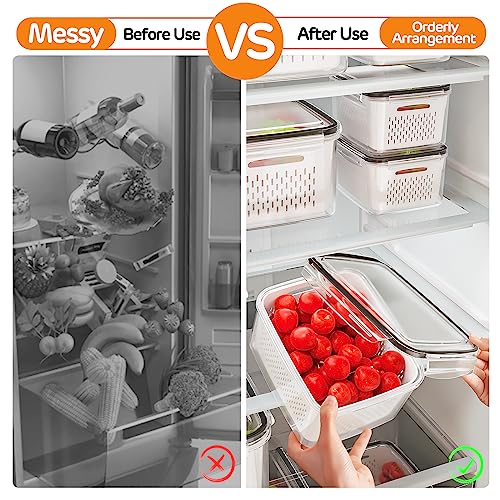 6 PCS Fruit Storage Containers for Fridge with Removable Colanders (6-Pack White)