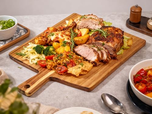Large Acacia Wood Cutting Board with Handle 17''X13'' (BigSquare-17x13)