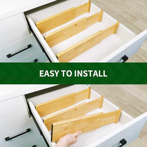3 Pack Bamboo Drawer Dividers (4''H, 16.6''-21.8''L, 3 Pack)