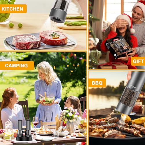 Electric Salt and Pepper Grinder Set USB Rechargeable (Charging Base-Space Gray Set)