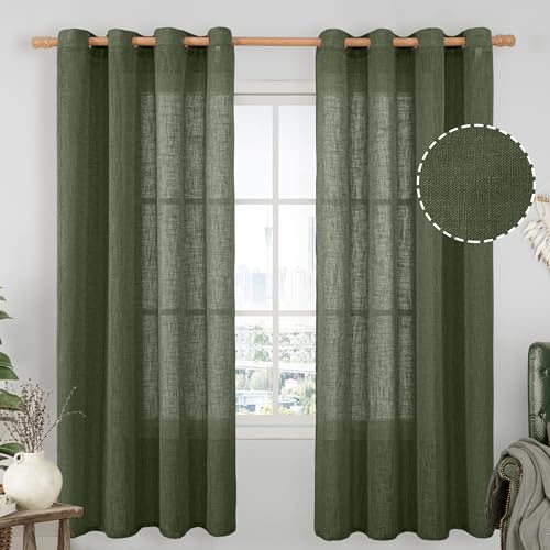 72 Inch Long Olive Green Linen Curtains for Living Room 2 Panels (52"W x 72"L (Pack of 2) / Olive Green)