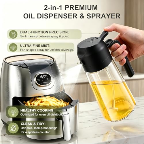 2-in-1 Olive Oil Sprayer for Cooking, Dispenser Bottle (Black) (Black)