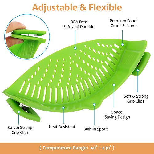 Clip on Strainer for Pots Pan Pasta (Green)