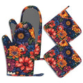 Colourful Flowers Potholders & Oven Mitts Sets Spring Floral Silicone Heat Resistant Oven Mits and Hot Pads Non (Colourful Flowers,spring Floral)