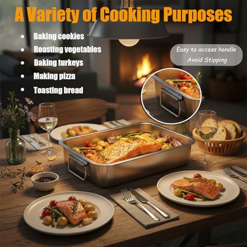 Stainless Steel Roasting Pan with Rack & Handles