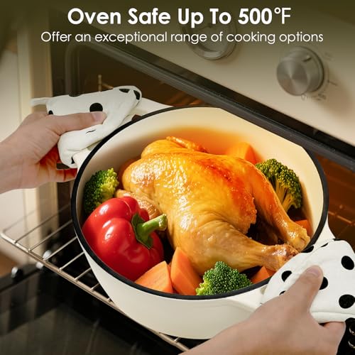 Enameled Cast Iron Dutch Oven Pot With Lid (Cream White)