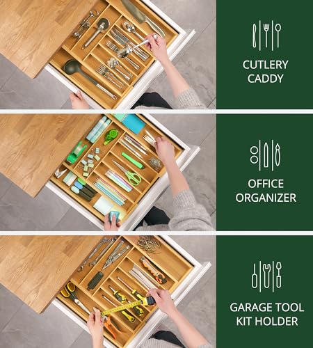 Luxury Bamboo Kitchen Drawer Organizer (Natural / 9 Slot)