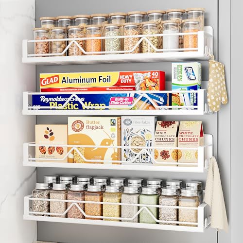 16.9 Inch Wide Large Capacity Magnetic Spice Rack for Refrigerator (4 Pack - Wide / White)