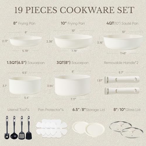 19pcs Pots and Pans Set Non Stick (Light White / 49 Piece)