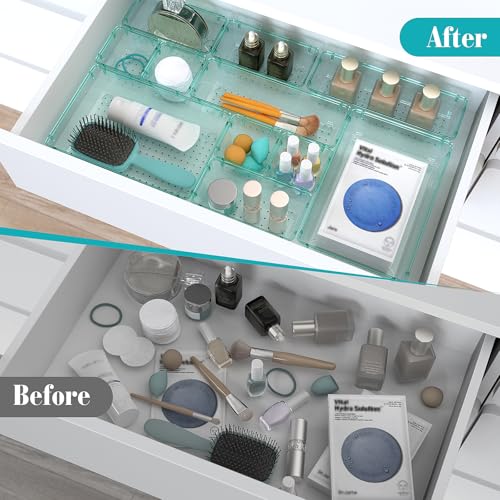 33 PCS Plastic Drawer Organizers Set (Sea Blue / 33 PCS)