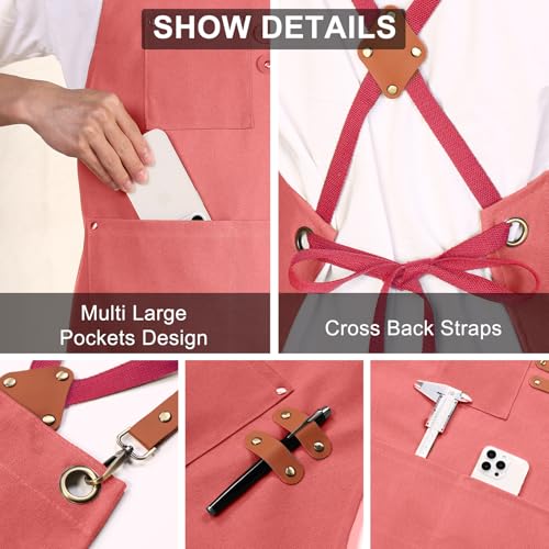 Chef Apron for Women Men with Large Pockets (Pink)