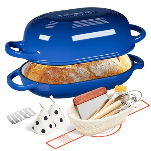 Enameled Cast Iron Dutch Oven for Bread Baking (Blue)