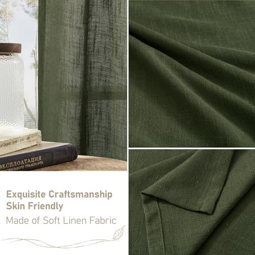Olive Green Light Filtering Linen Curtains 54 inch Length 2 Panels (52"W x 54"L (Pack of 2) / Olive Green)