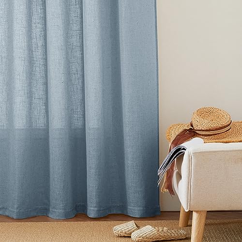 Linen Semi Sheer Curtains for Bedroom Living Room 84 inches Long (Dusty Blue / 52"W x 84"L (Pack of 2))