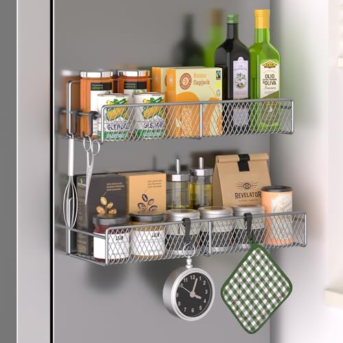 Magnetic Spice Rack for Refrigerator (Grey / 2 Pack)