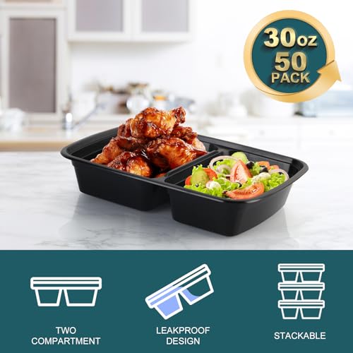 Meal Prep Containers 30 OZ (50pack-30oz 2 Compartment)