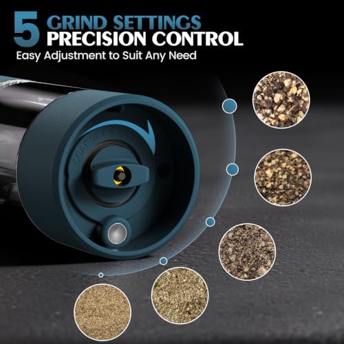 Electric Salt and Pepper Grinder Set Automatic Battery Pepper Mill Shakers Adjustable Coarseness Upgraded Larger Capacity with Led Home and Kitchen Appliances (Teal)