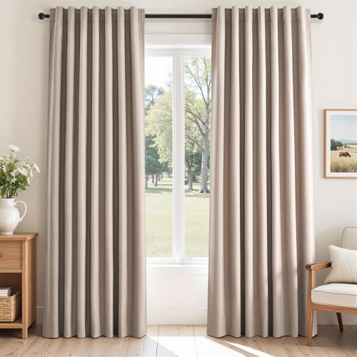Natural Beige blackout curtains 84 inch Long 2 Panels 100% Blackout Linen Texture Curtain Window Drapes with Back Tab Rod Pocket Light Blocking Thermal Insulated Curtains for Bedroom Living Room (Natural Beige / 52"W x 84"L (Pack of 2))