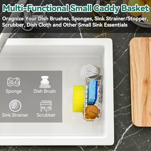 3-IN-1 Multiuse Sponge Holder for Kitchen Sink, Sponge Caddy for Scrub Daddy/Scrub Mommy Smiley Face, Sink Organizer Accessories for Dish Brush, Scrubber - with 2 Suction Cups & 1 Adhesive Hook (3-in-1 / Silver Smiley Face)