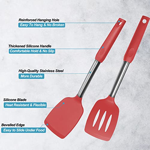 Silicone Spatula and Cooking Spoon (Red)