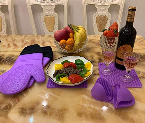 6pcs Silicone Oven Mitts and Pot Holders Sets for Kitchen (Purple)