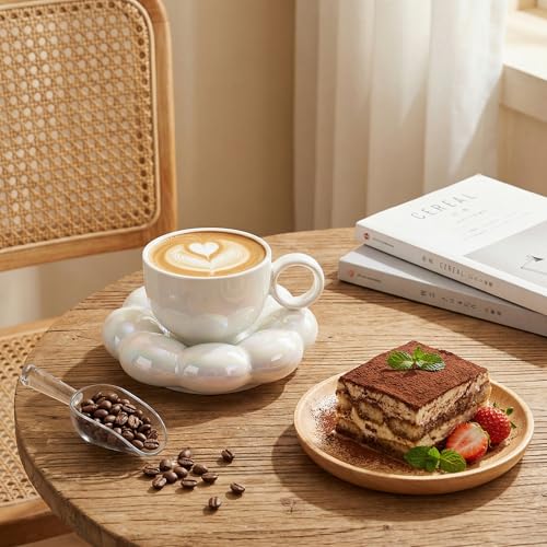 2 Pack Ceramic Coffee Mug with Saucer Set