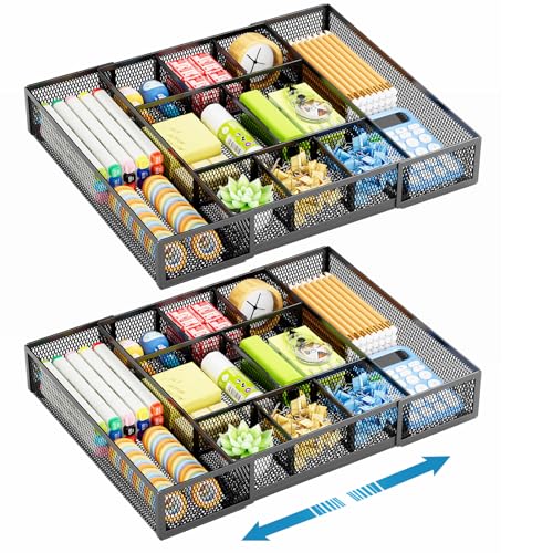 Expandable Desk Drawer Organizer (Black-2P)