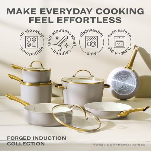 Forged Induction Ceramic Nonstick Sauce Pan (Taupe / 3 Quarts)