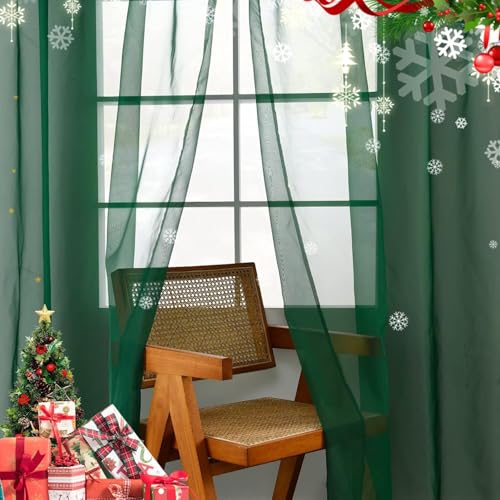 Solid Sheer Rod Pocket Curtain Voile Draperies 2 Panels White Beige Black Grey Coffee 60 Inch Width 63 Inch Long 1 Pair for Kitchen Bedroom Children Living Room Yard (Foliage Green / 60"W x 63"L (Pack of 2))