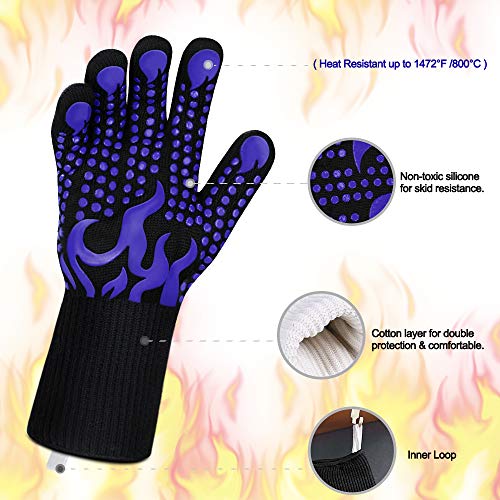 BBQ Gloves 1472 Degree F Heat Resistant Grilling Gloves Silicone Non (short / Blue)