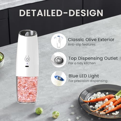 Rechargeable Gravity Salt Pepper Grinder Set (Rechargeable/2pcs/White)