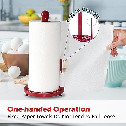 Red Cast Iron Paper Towel Holder for Kitchen Countertop (Red-daffodil)