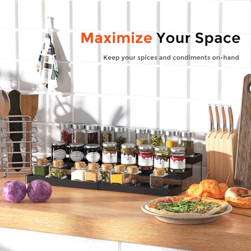 2 Pack Expandable Spice Rack Organizer for Cabinet (Black / 2 Pack)