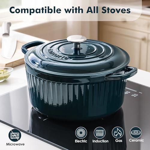 6.5QT Enameled Cast Iron Dutch Oven Pot with Lid&Cotton Potholders (Emerald Green / 6.5 Quarts)