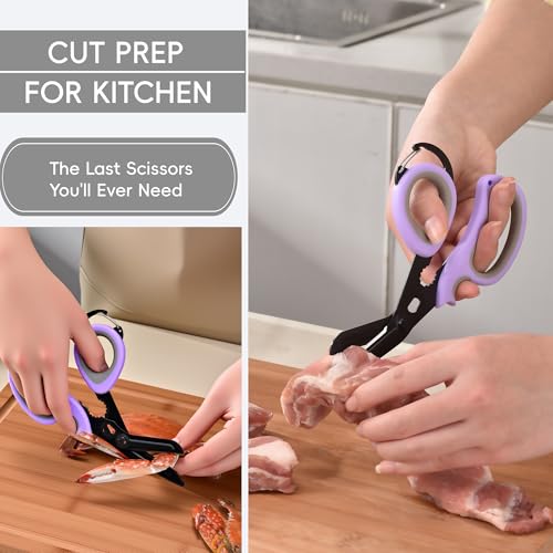 All Purpose Scissors 2 PCS with Carabiner for Kitchen Outdoor (Pastel Purple+pastel Purple)