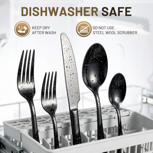40 PCS NO FADING Black Silverware Set for 8 (Titanium Black / 40 Pack)