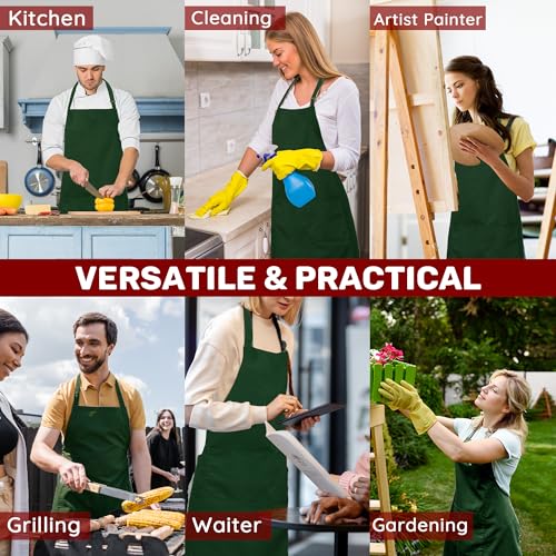 2 Pack Plus Size Waterproof Chef Apron with 2 Pockets for Men Women (Green)