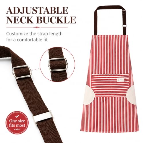 Waterproof Bib Apron Set with Sleeves (Red-striped)