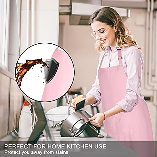12 Pack 100% Cotton Aprons Bulk with 2 Pockets Cooking Chef Kitchen Adjustable Bib Apron for Women Men (Pink)