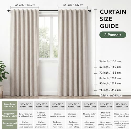 100% Blackout Linen Curtains for Bedroom Living Room 96 Inch Long (Flaxen/100% Blackout / 52"W x 96"L (Pack of 2))