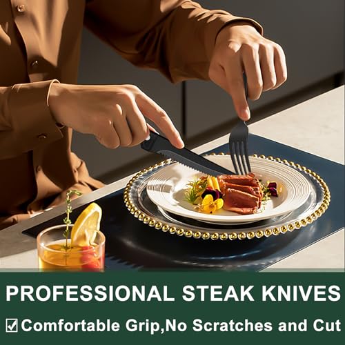 24 Piece Black Silverware Set with Steak Knives (Square Edge)