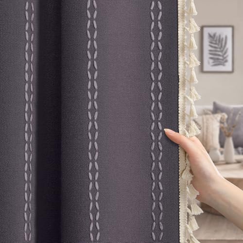 Gray Purple 100% Boho Blackout Curtains 84 Inch 2 Panels (Gray Purple / 52"W x 84"L (Pack of 2))