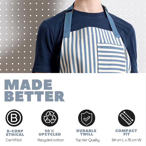 Chef Aprons for Women with Pockets (Blue Striped)