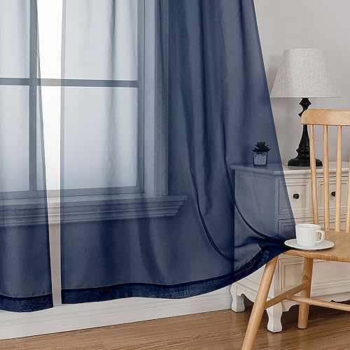 Navy Short Sheer Curtains 45 Inch Length for Small Windows (Navy Blue / 42"W x 45"L (Pack of 2))