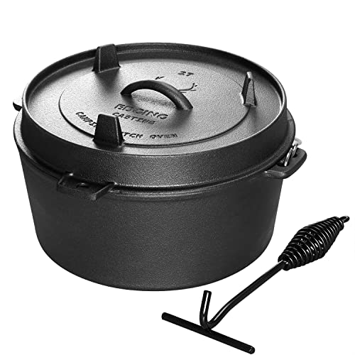 Pre Seasoned Cast Iron Camping Dutch Ovens (6QT)