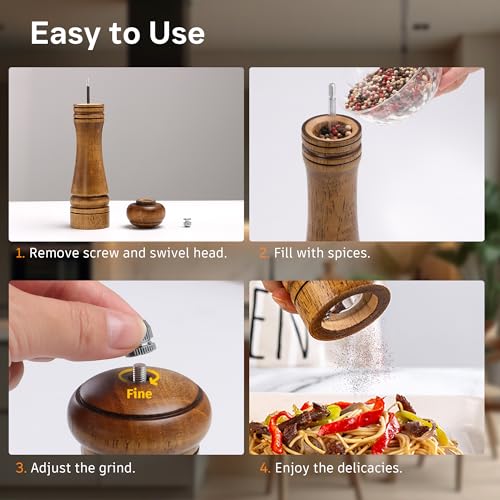 Wood Salt and Pepper Grinder (8 Inches-1 Pack with Tray)