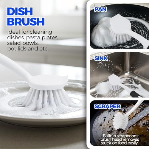 6 Pack Dish Brush Set with Bottle Brush (Black)