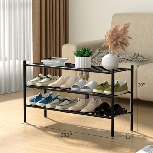 3 Tier Bamboo Long Shoe Rack (Black / 3-Tier(Long))
