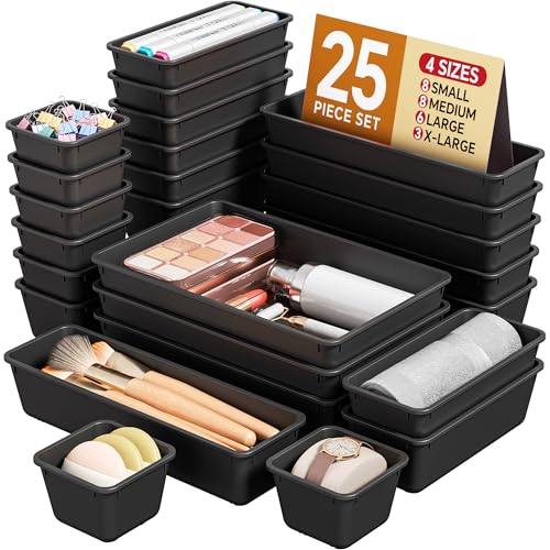 25 PCS Plastic Drawer Organizers Set (Black)